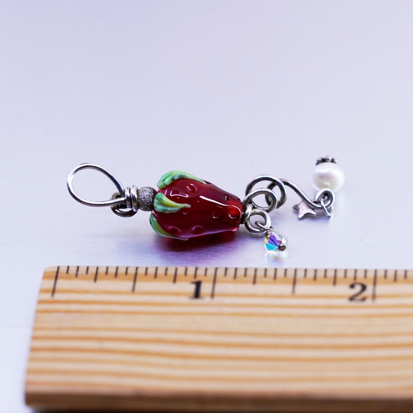 Vintage foiled red flower heart glass pendant