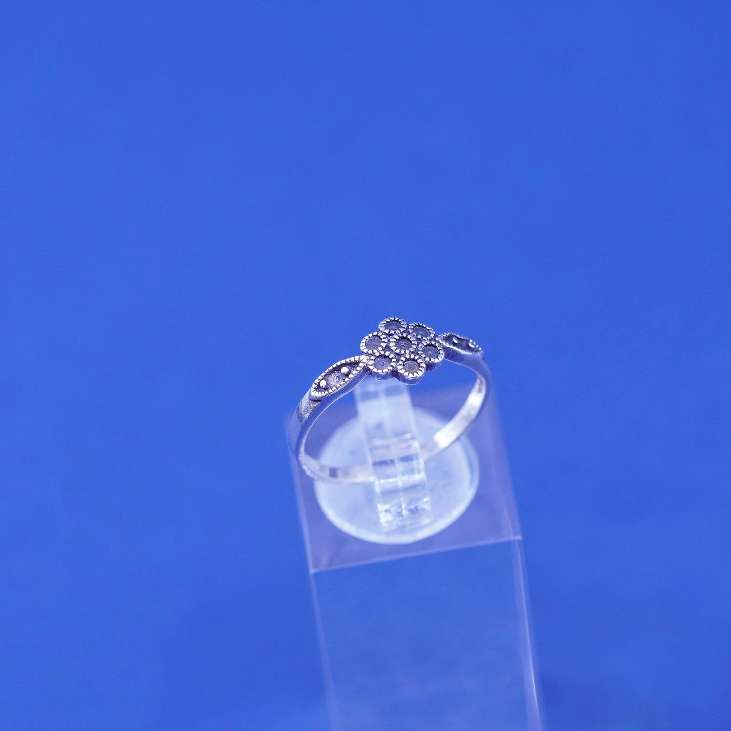 Size 7.25, vintage Sterling silver handmade ring, 925 flower band