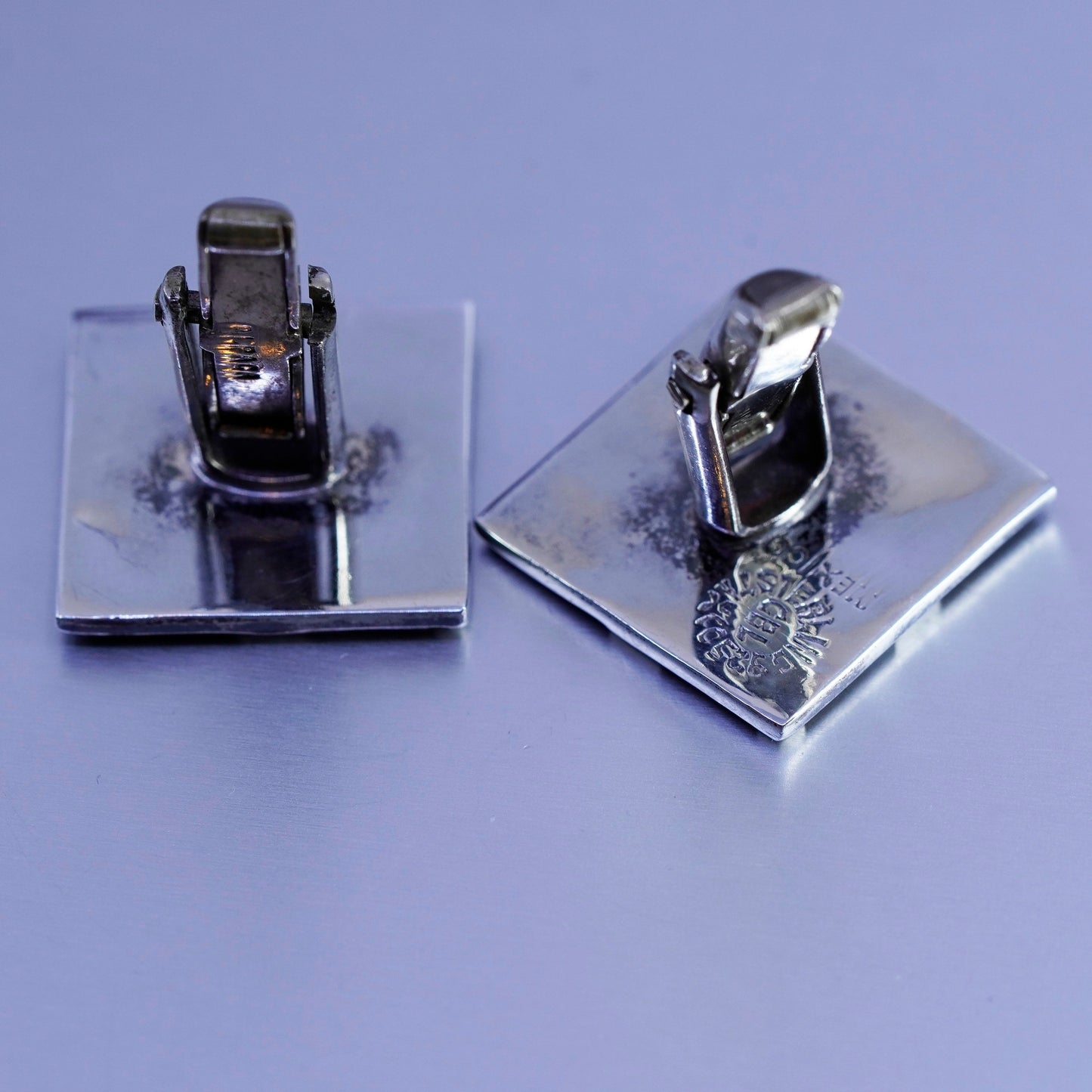 vtg CBL Mexico sterling silver handmade cuff link, 925 square cufflink abalone