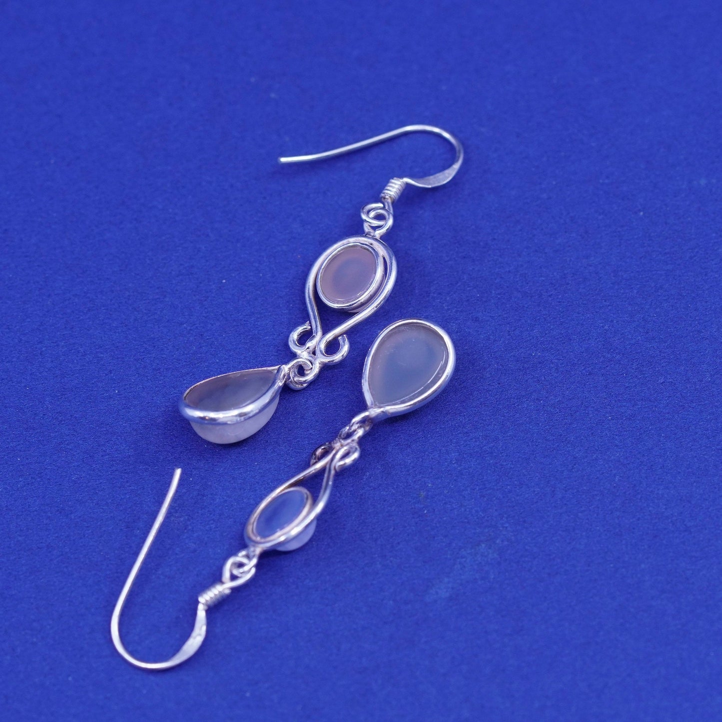 Vintage Sterling 926 silver handmade earrings with moonstone
