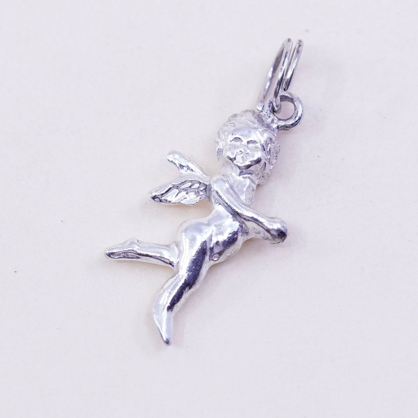 Vintage sterling silver handmade pendant, 925 angel charm