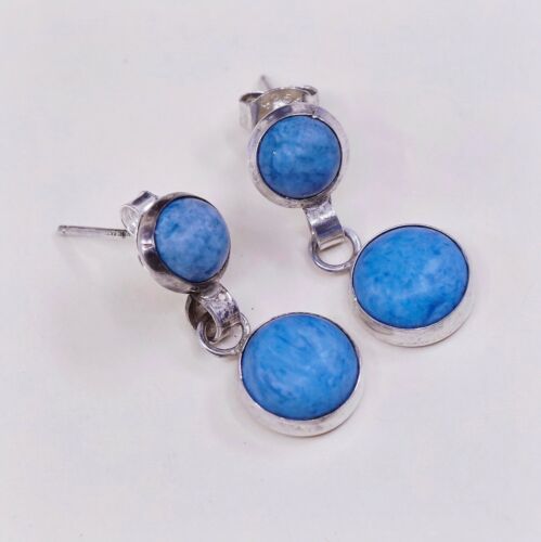 Vtg handmade Sterling Silver earrings, Southwestern 925 Turquoise Dangles