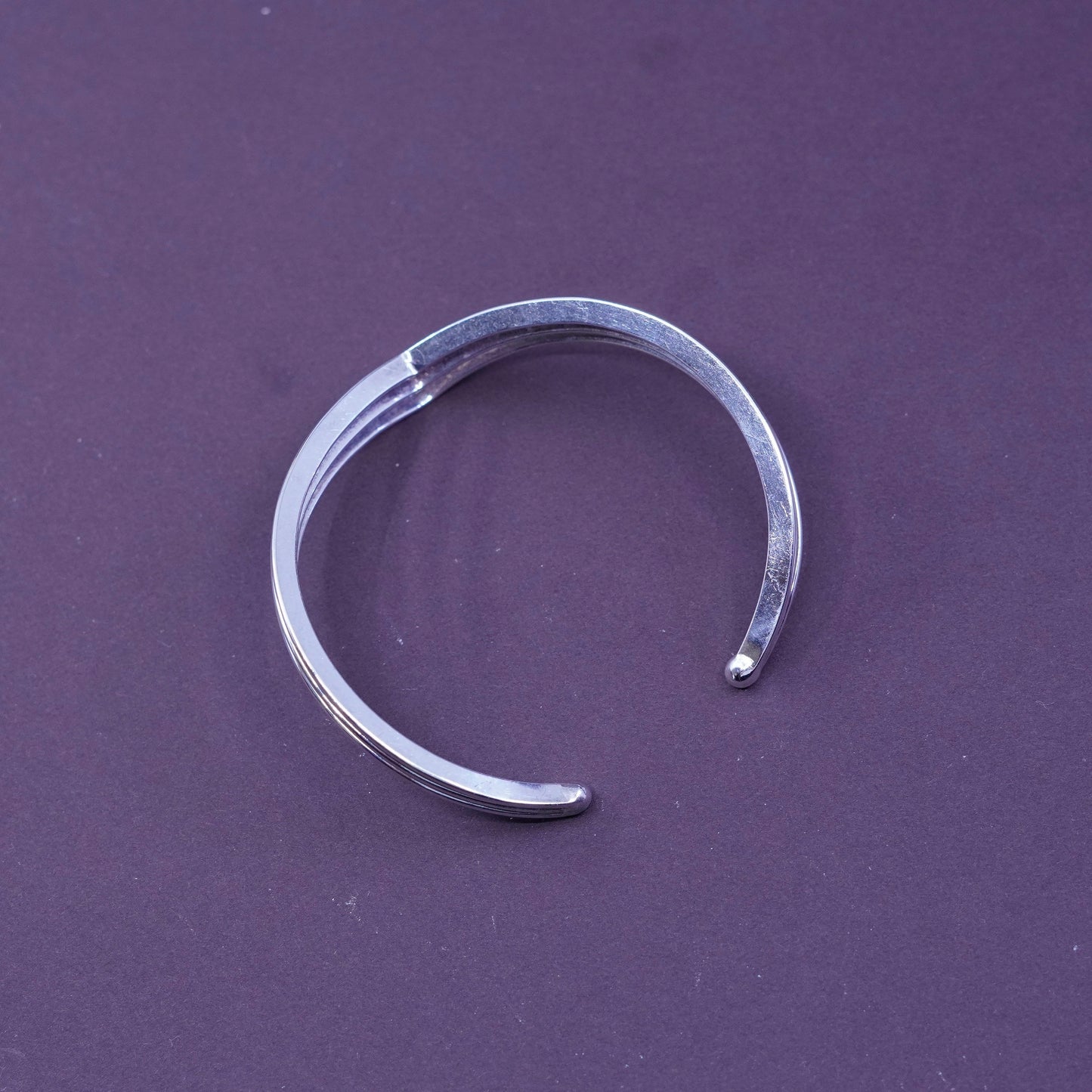 6.5”, Vintage Italy Sterling silver handmade bracelet, modern ribbed 925 cuff
