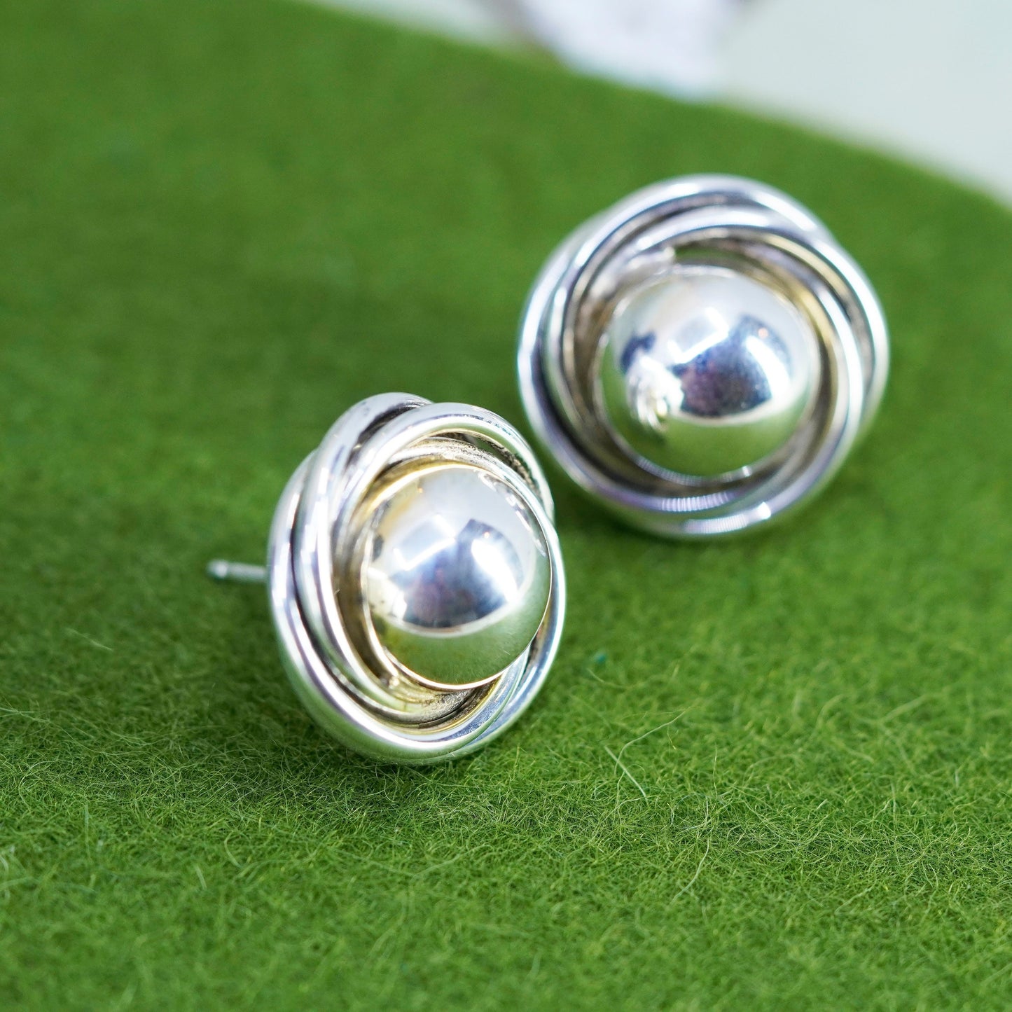Vintage Sterling 925 silver handmade earrings, Entwined cable studs