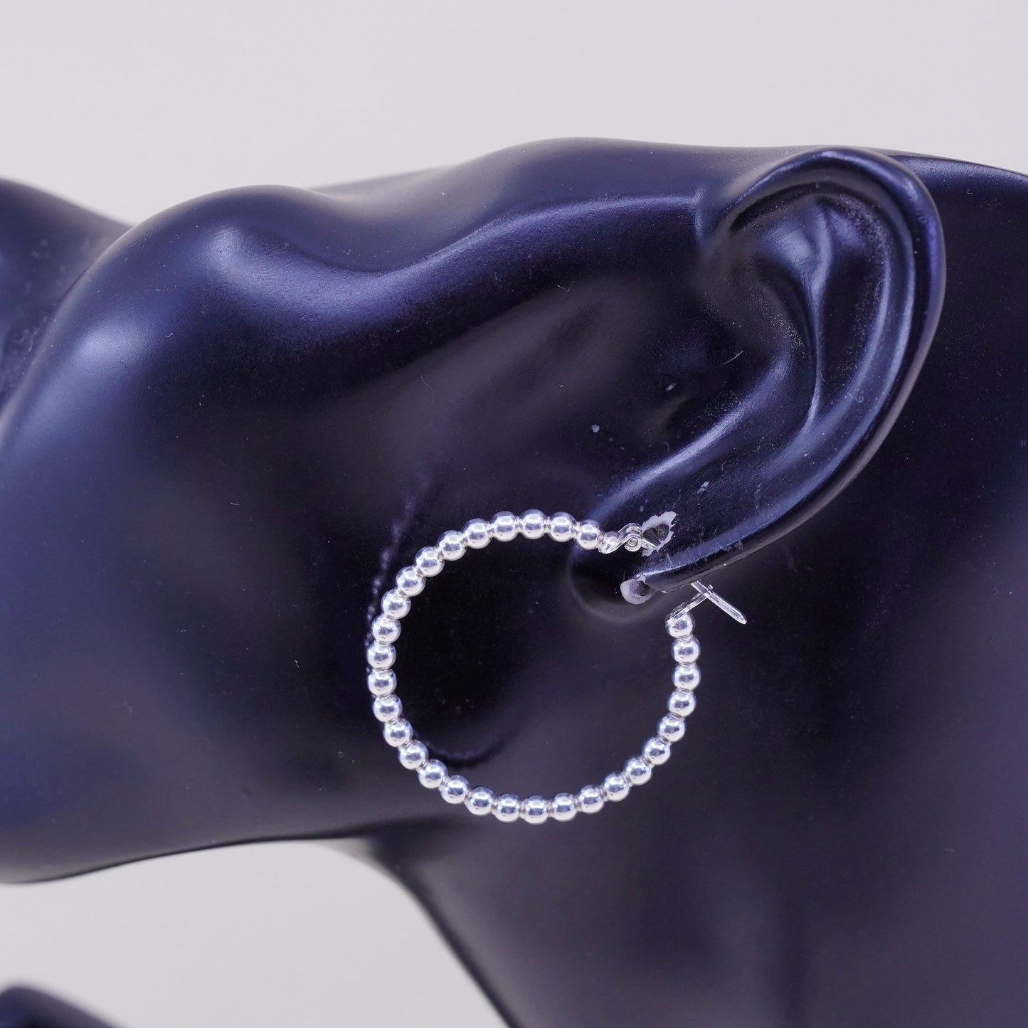1.25”, vtg sterling 925 silver loop earrings, minimalist primitive bead hoops