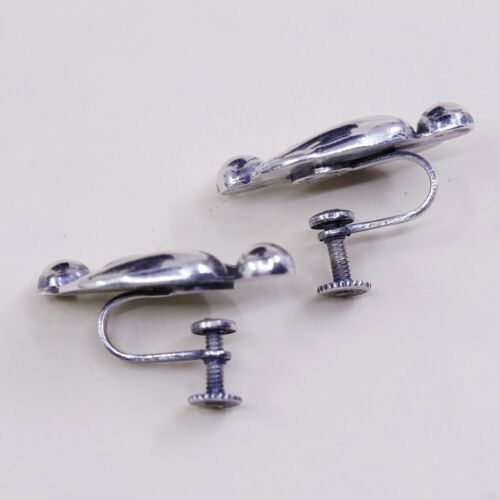 Vtg Mexico Sterling 925 Silver Handmade Screw Back Ribbed Earrings
