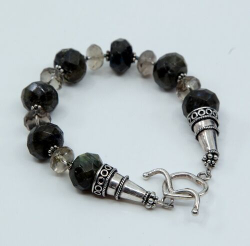 7”, Vtg Sterling Silver Handmade Bead Bracelet, taxco 925 silver n labradorite