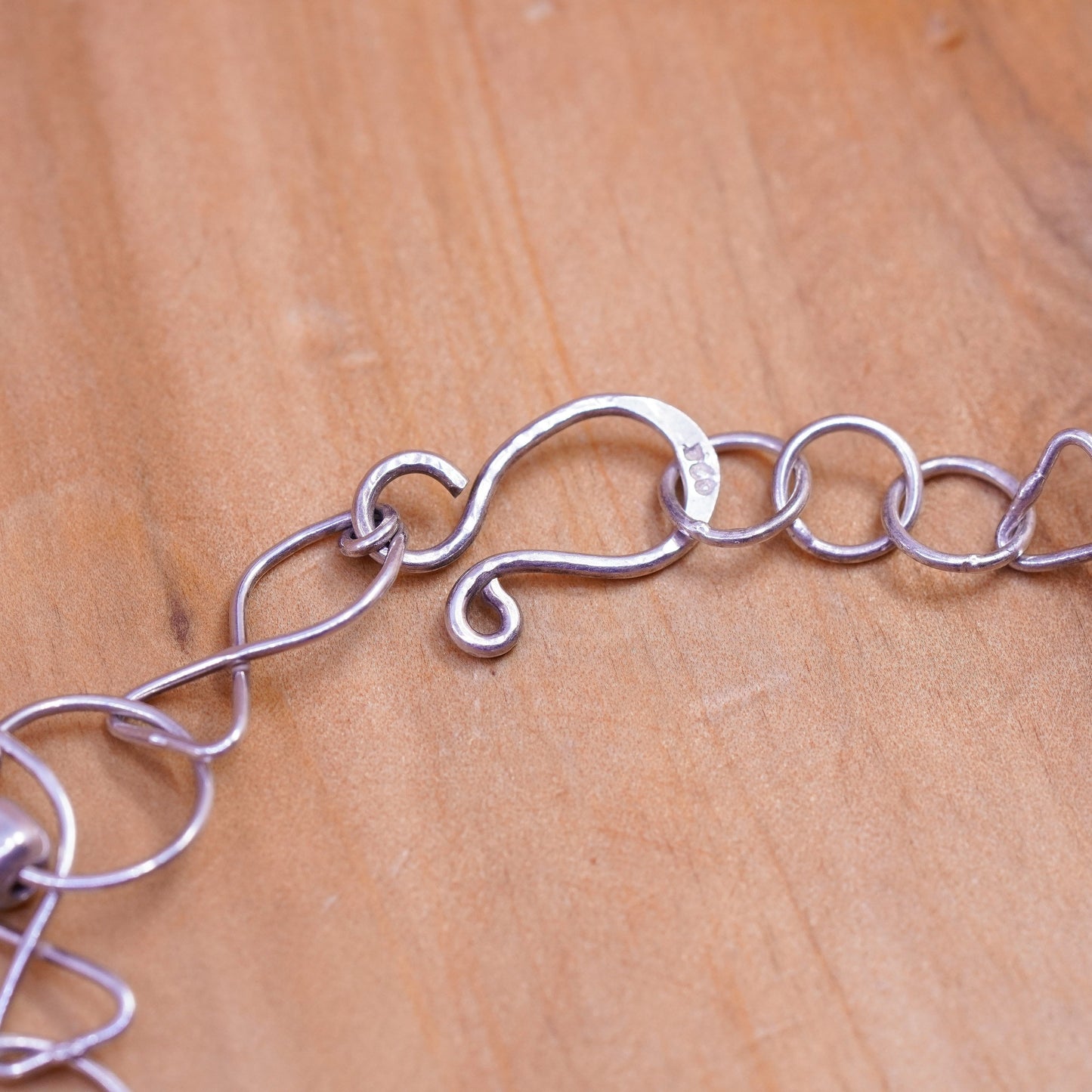 7.75”, vintage Sterling silver handmade bracelet, 925 fish link chain beads