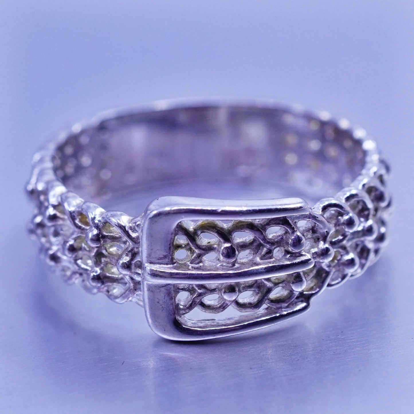 Size 7.25, vintage Sterling 925 silver handmade ring, filigree belt band