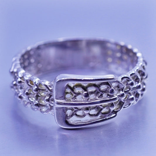 Size 7.25, vintage Sterling 925 silver handmade ring, filigree belt band