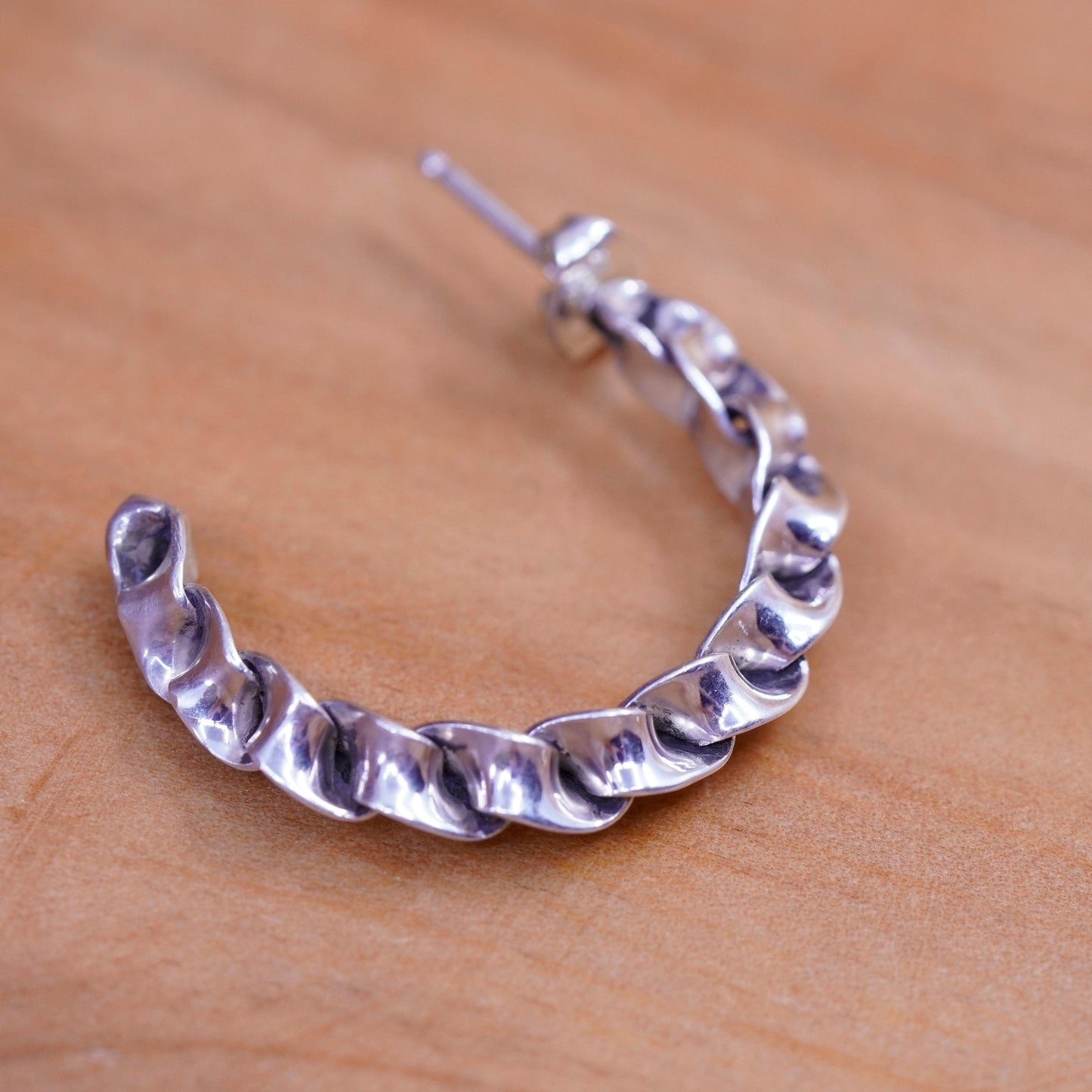 1”, Sterling silver handmade hoop earrings, mexico 925 huggie studs