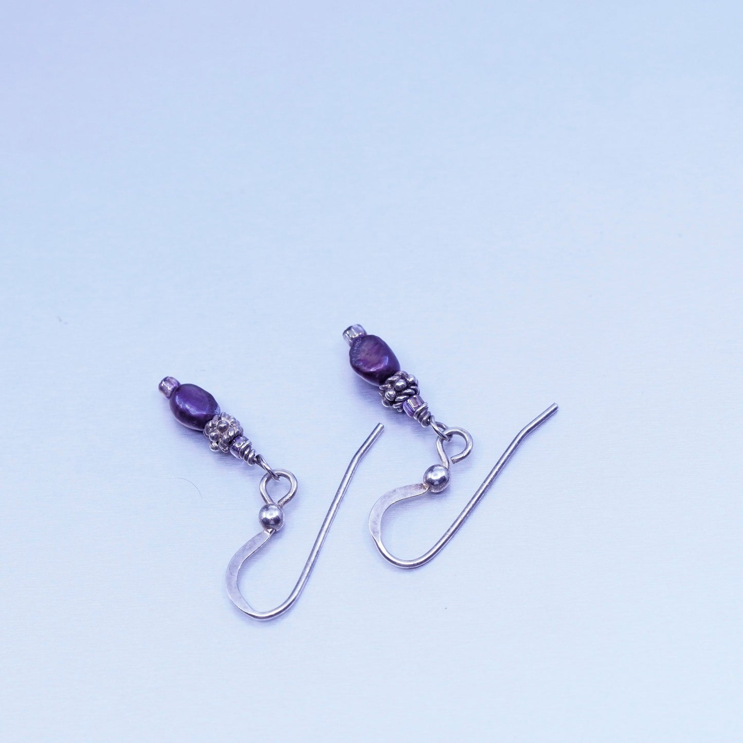 Vintage Sterling 925 silver handmade earrings with black pearl