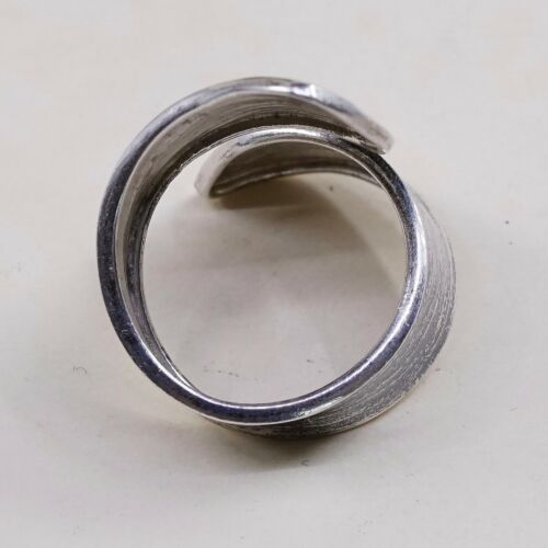 Size 7.5, Vtg Textured Sterling 950 Silver Handmade Wrap Around Ring