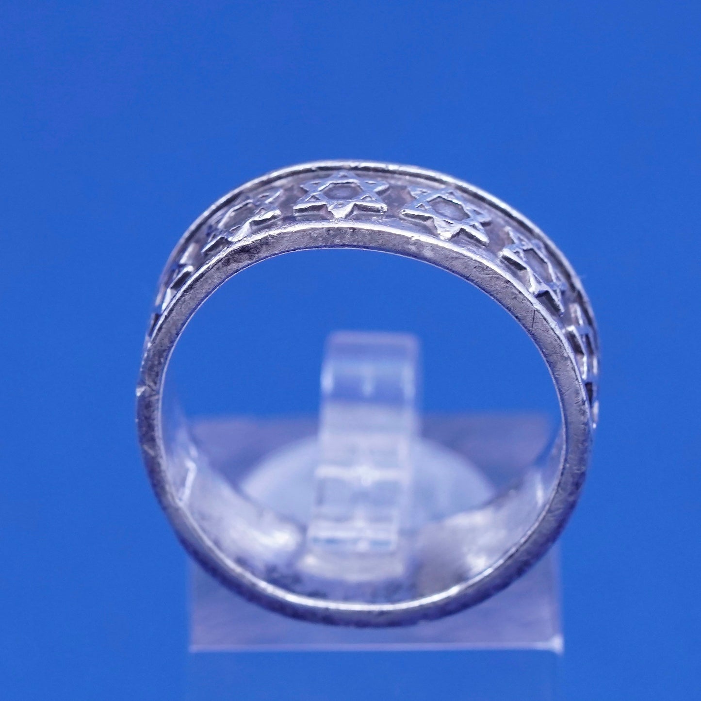 sz 12, vtg Sterling silver handmade ring, hopi 925 statement band w/ hexagram