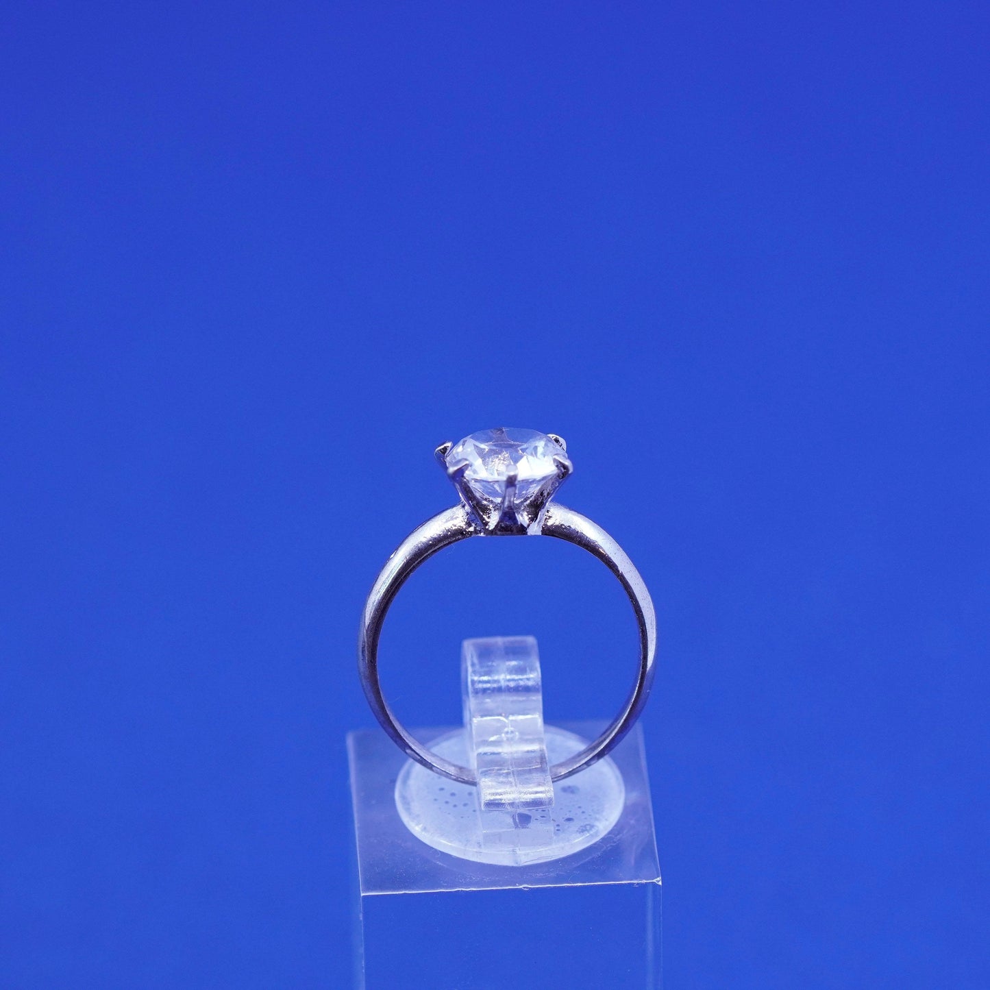 Size 7, vintage Sterling silver handmade ring, 925 engagement ring with crystal