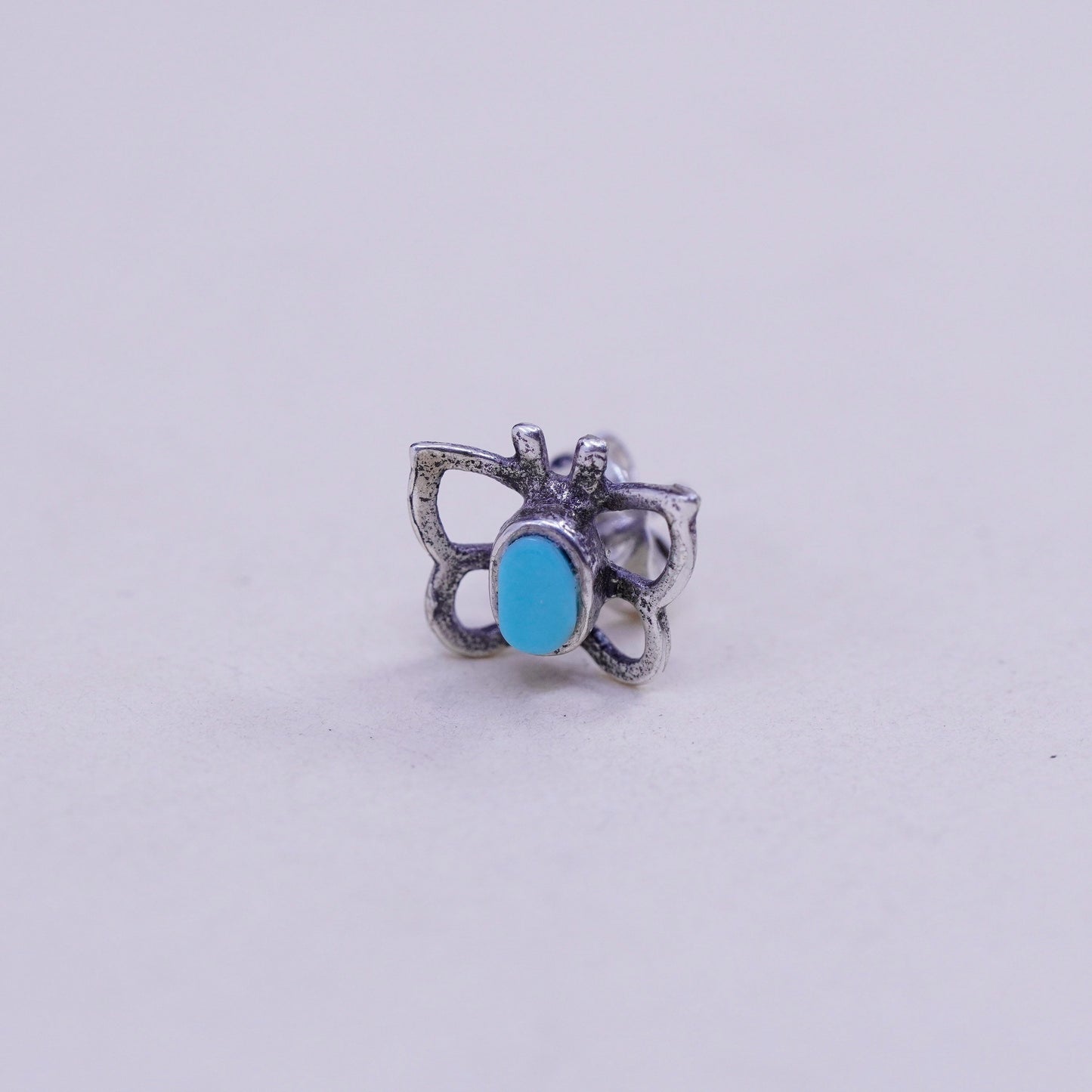 Vintage sterling 925 silver handmade butterfly studs, earrings with turquoise