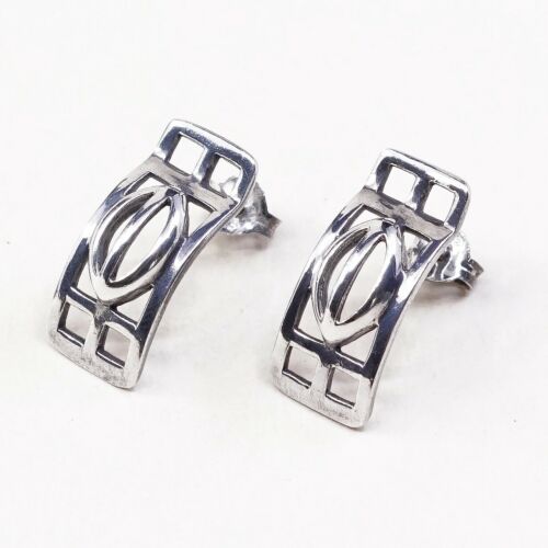 Vtg Sterling silver Handmade Earrings, Solid 925 Filigree Studs, Stamped 925