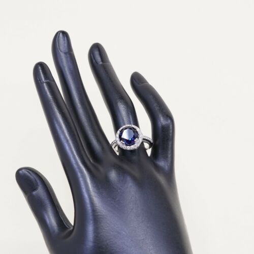 Sz 7.5, Sterling Silver Ring, 925 Silver Engagement Ring W/ Round blue Sapphire