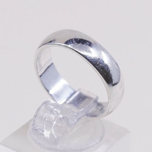 Sz 7.25, Vtg Sterling Silver Handmade Wedding Ring, Mexico 925 Band