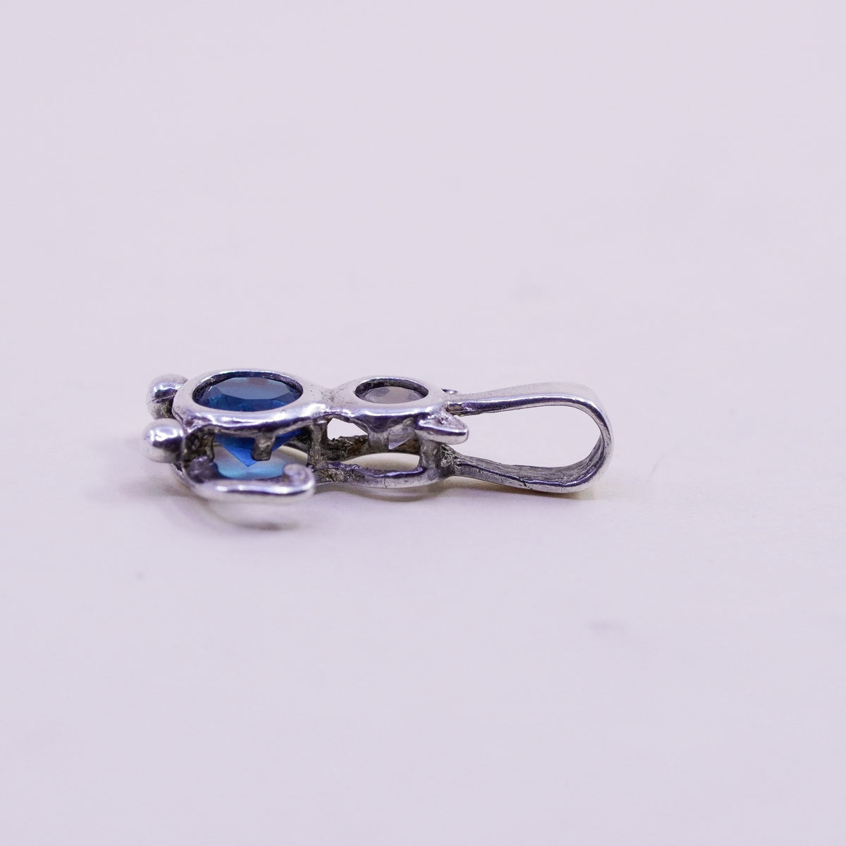 Sterling 925 silver cat kittie puppy birthstone pendant charm with blue Cz