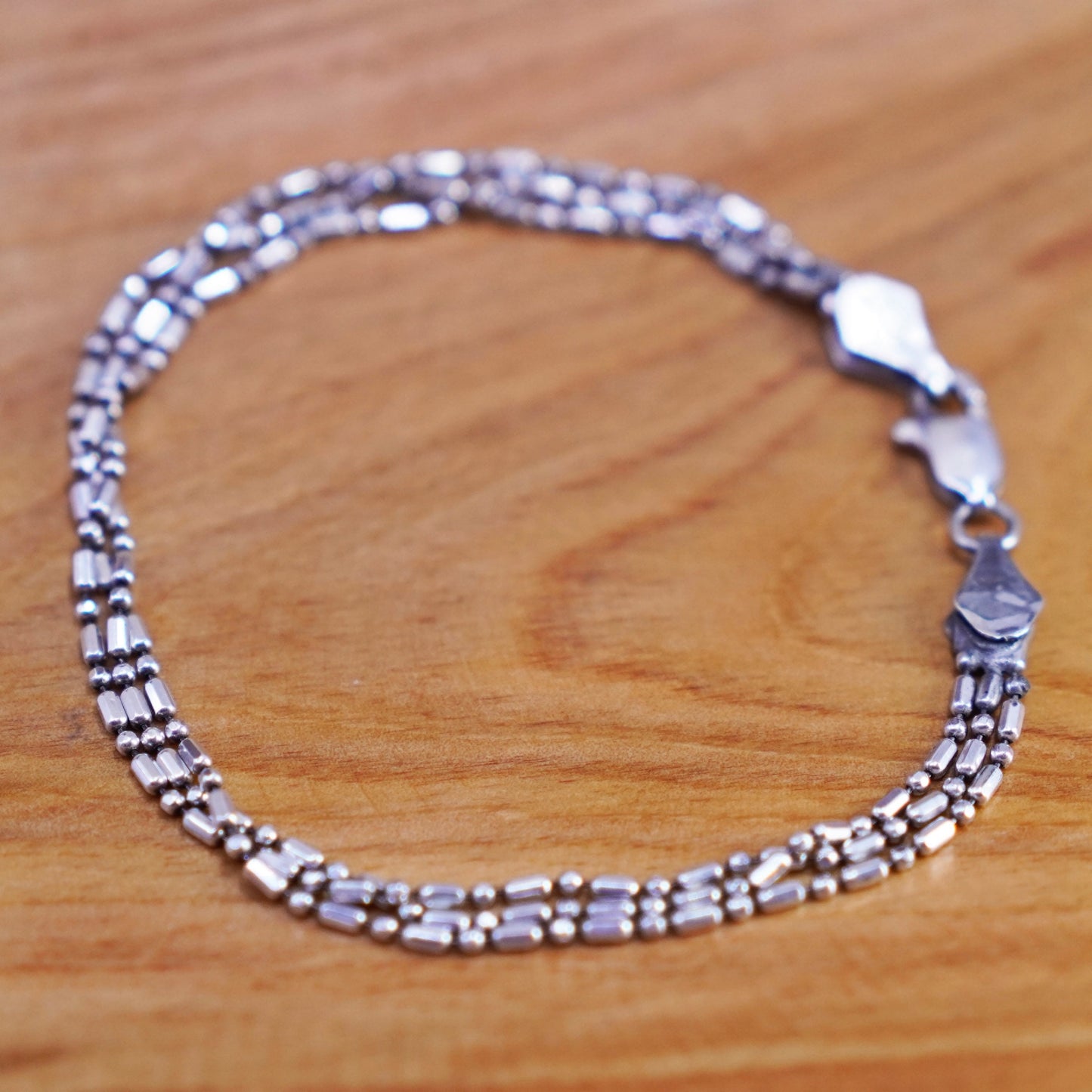 7.25”, vintage Sterling silver handmade bracelet, 925 multi strands bead chains