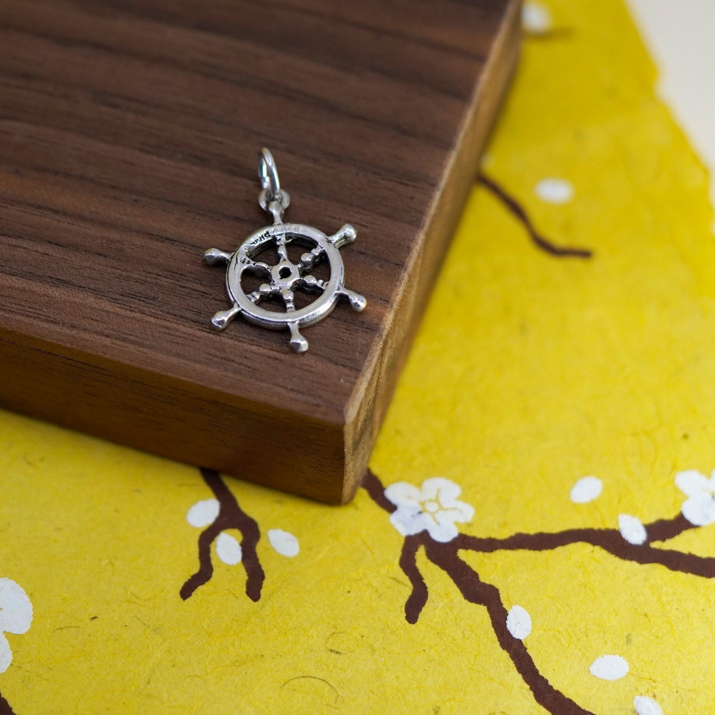 Vintage sterling silver handmade pendant, 925 silver rudder wheel charm