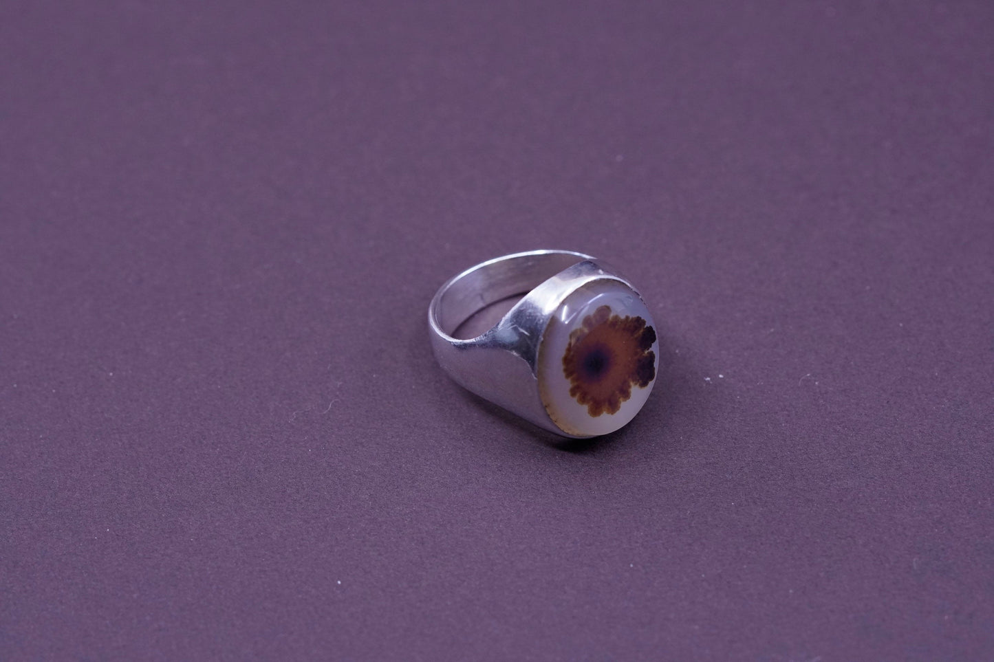 sz 11, vtg Sterling 925 silver handmade ring with wood pattern dendritic agate