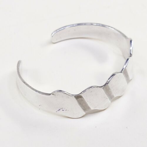 6.5”, Vtg Southwestern Modern Sterling 925 Silver Handmade Wavy cuff Bracelet