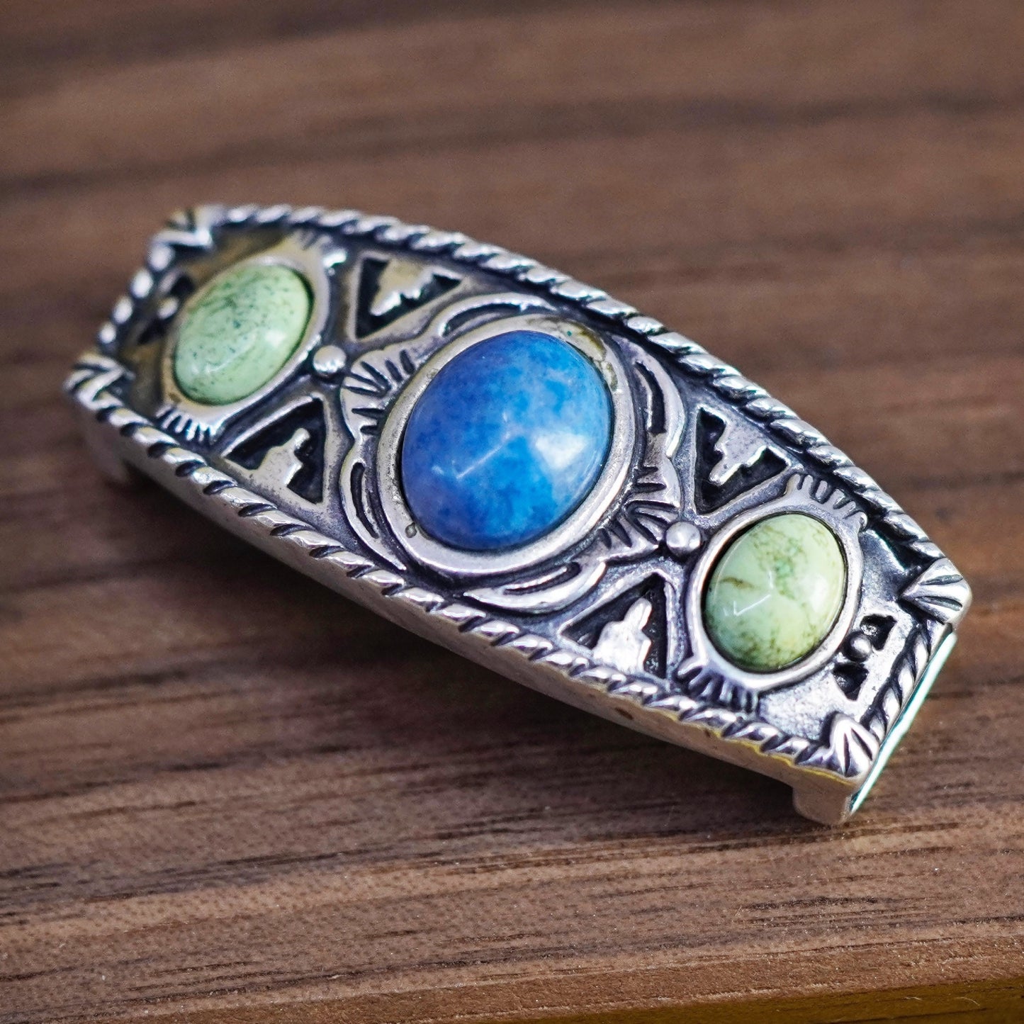 Sterling silver 925 handmade slide pendant with turquoise denim lapis lazuli