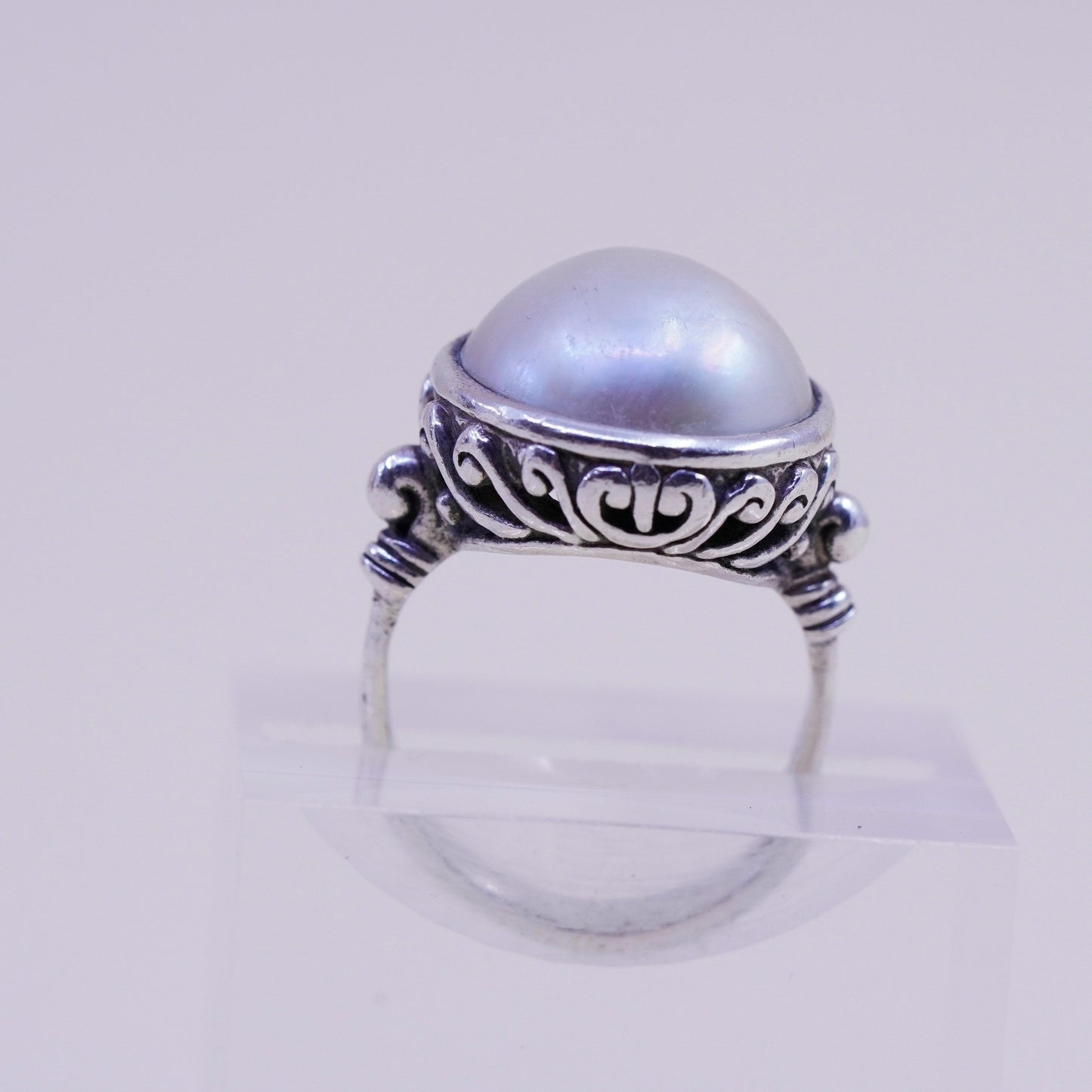 Size 6, vintage Sterling silver handmade ring, modern 925 band with pearl