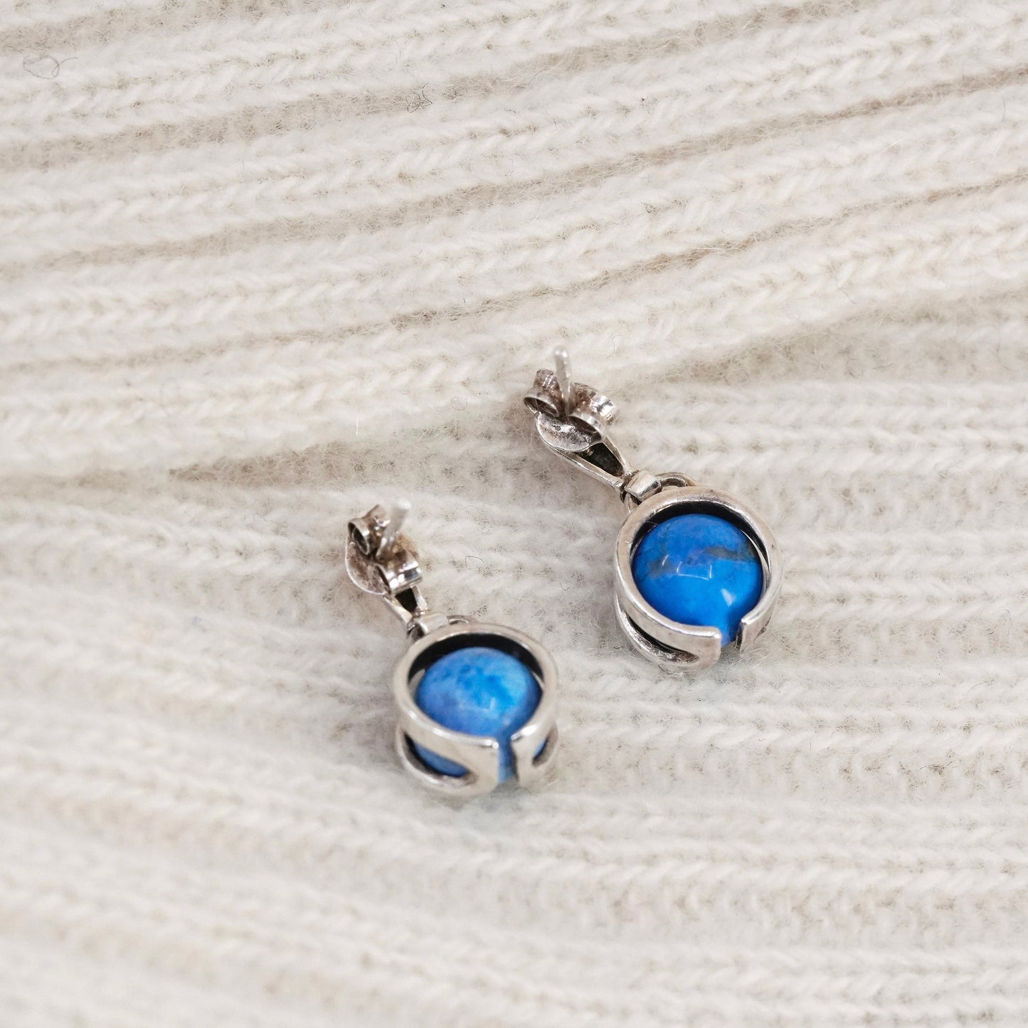 Vintage SE sterling silver handmade earrings, 925 drops with sodalite beads