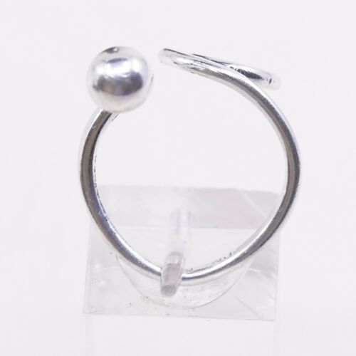Sz 7, Vtg Sterling Silver Handmade Swirl Wrap Ring W/ Bead, Stamped PM 925