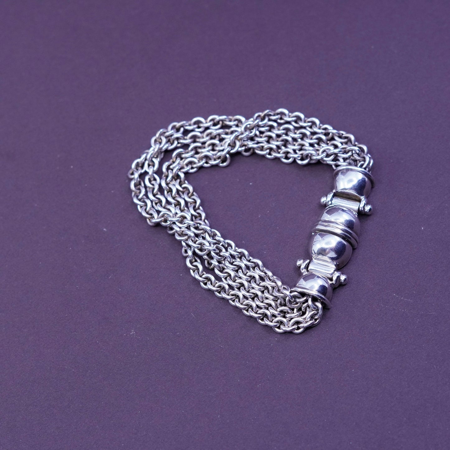 6.5”, vintage Sterling silver handmade bracelet, 925 multi strands circle chain