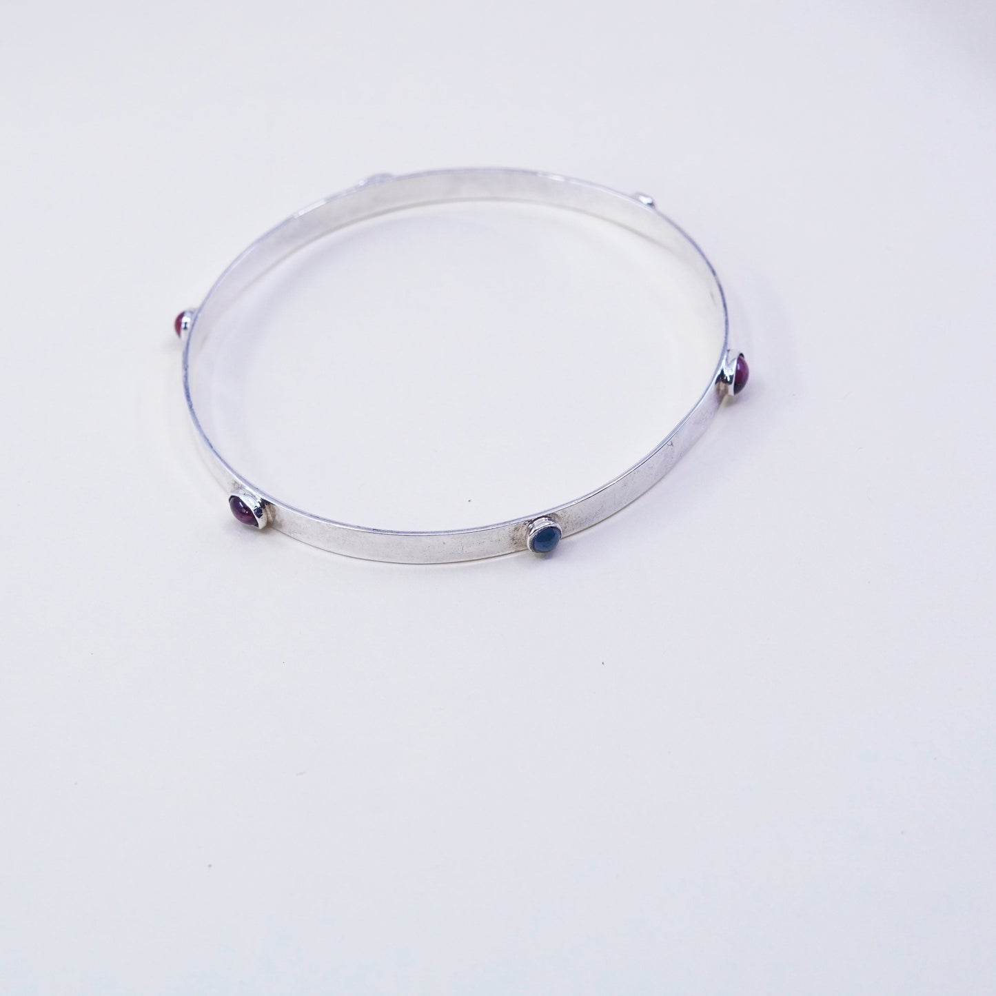 8.5”, vintage modern sterling 925 silver handmade bracelet, bangle with Crystal