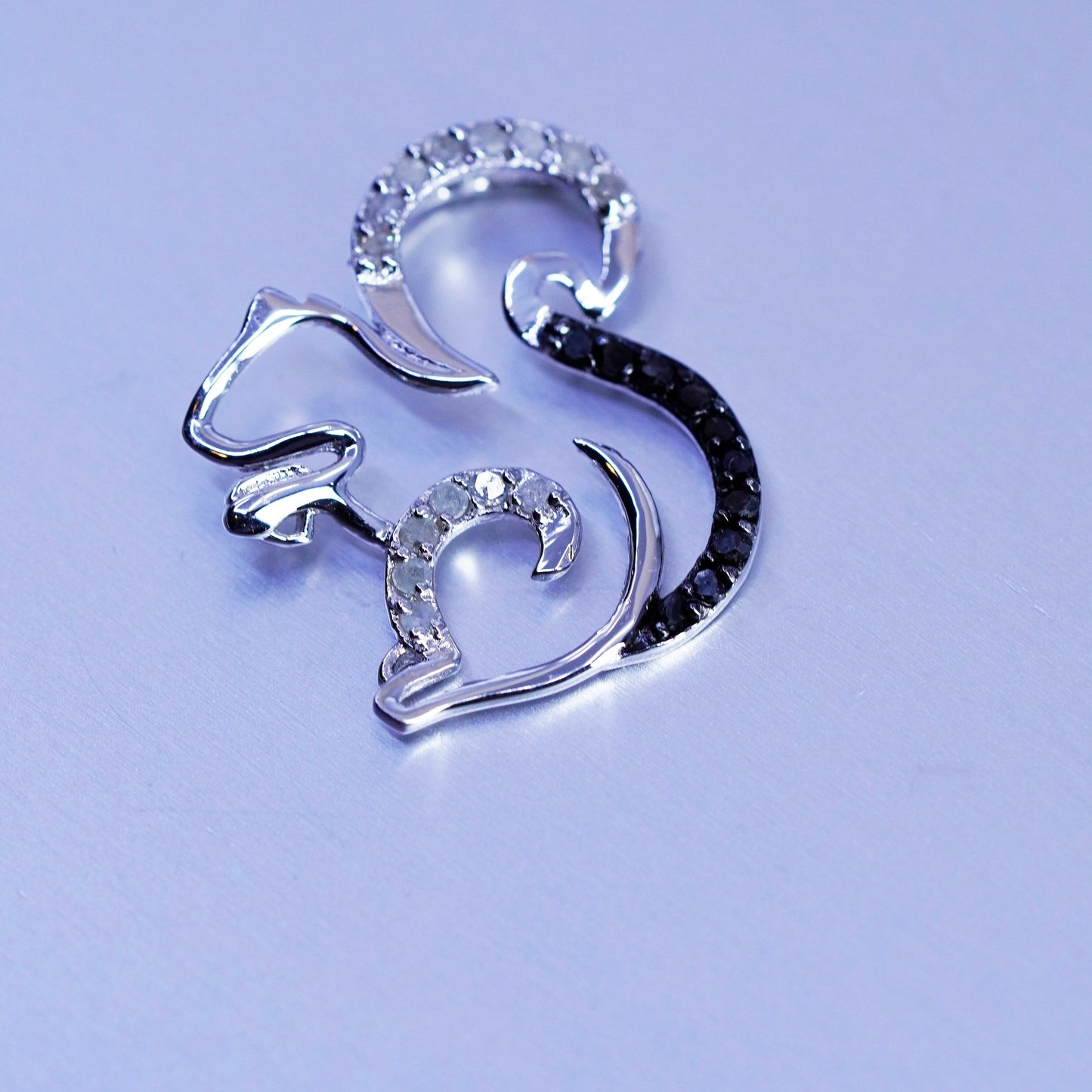 Vintage sterling 925 silver pendant, squirrel with diamond