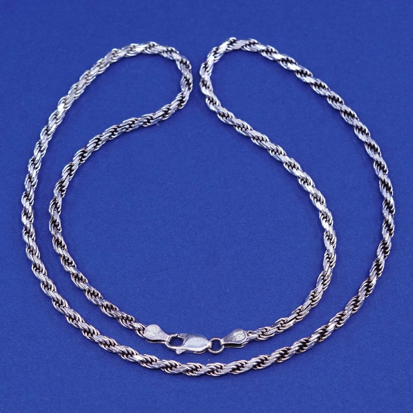20”, 4mm, vintage milor italy sterling silver necklace, 925 diamond rope chain