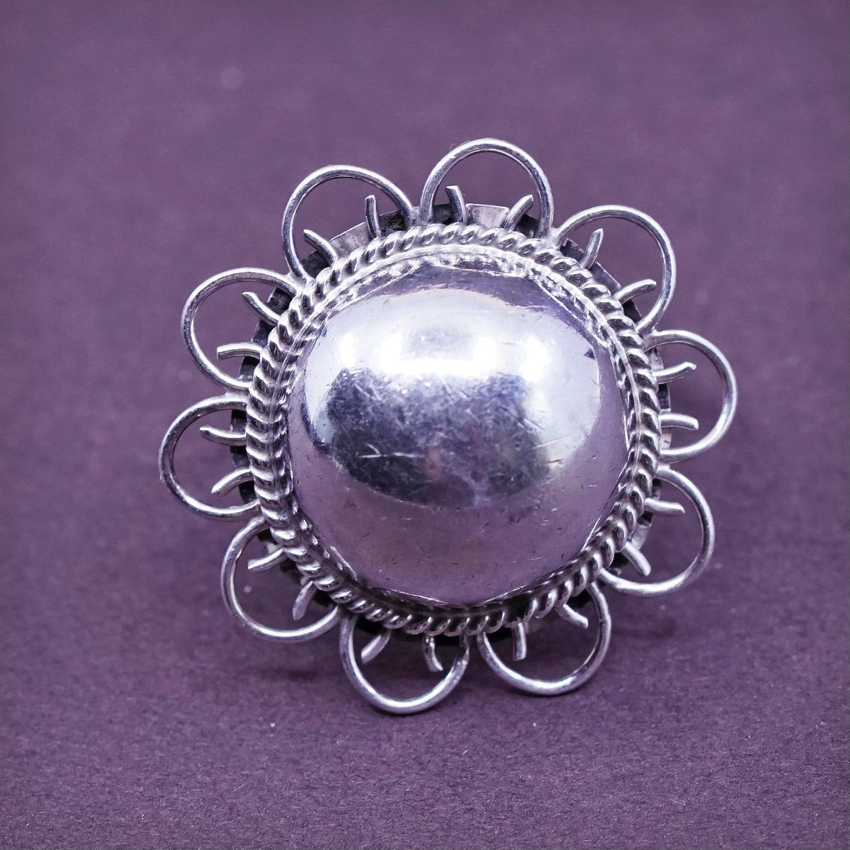 sz 6.5, vtg Sterling silver handmade ring, taxco 925 silver statement ball ring