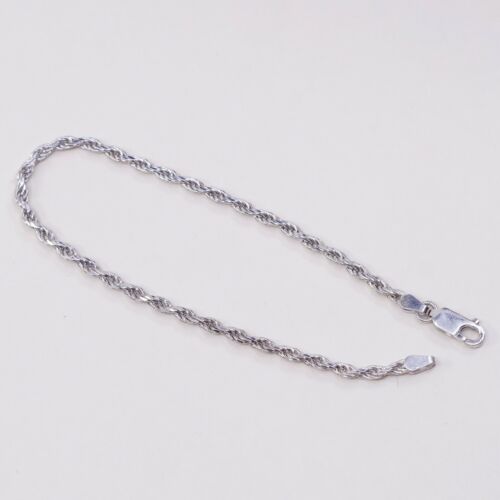 7.75”, 2mm, Vtg Sterling Silver bracelet, 925 Rope chain, Stamped 925 Italy