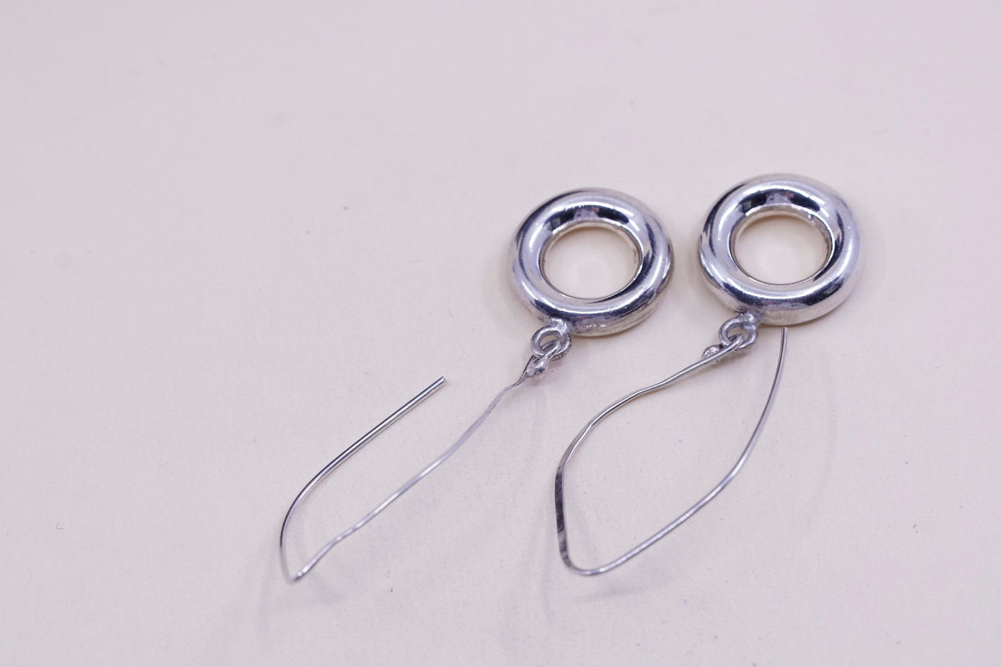 Vintage sterling silver handmade earrings, 925 circles dangle