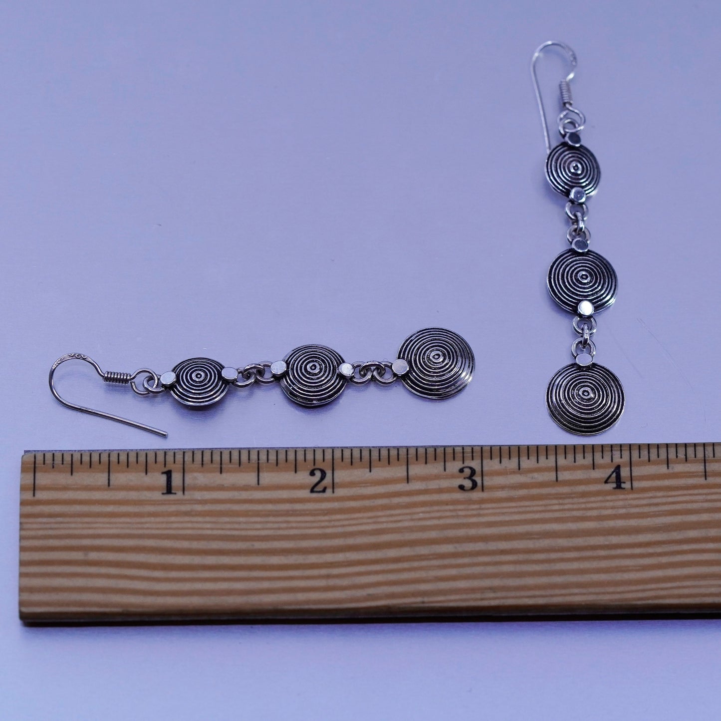 Vintage Sterling 925 silver handmade swirly circle earrings