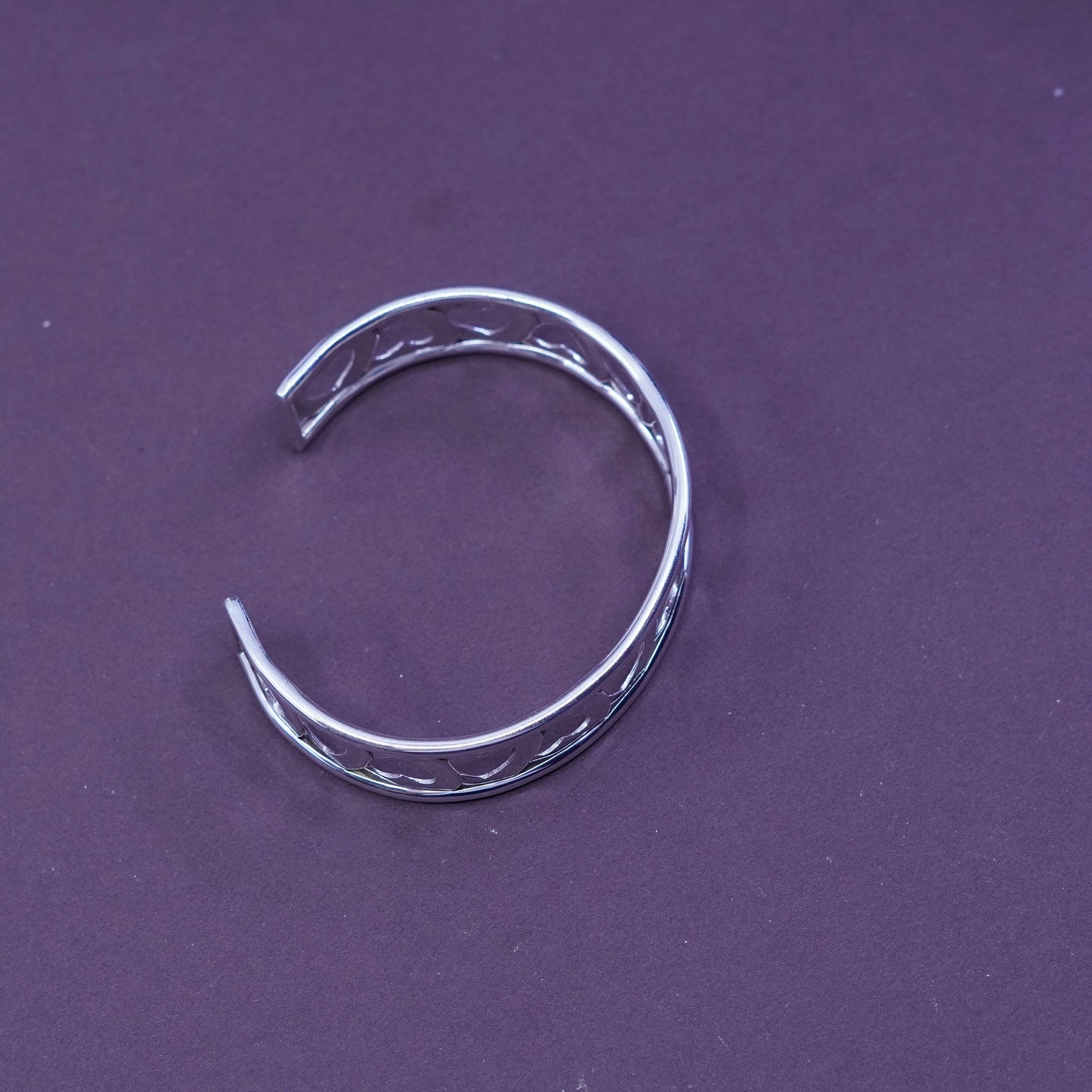 6.5”, vtg Italy milor Sterling silver handmade bracelet, modern heart 925 cuff