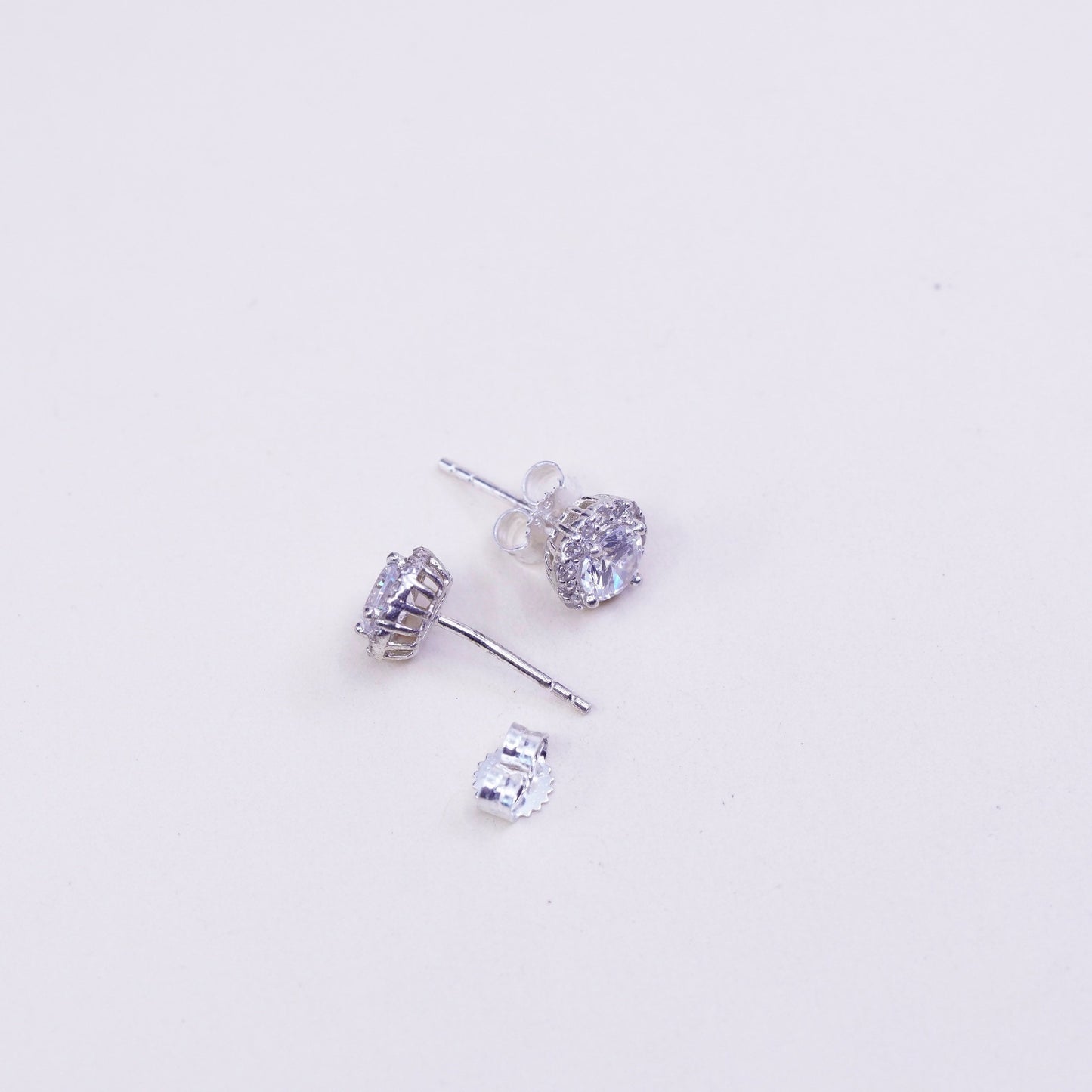 Vintage sterling silver earrings, 925 studs with cluster round cz