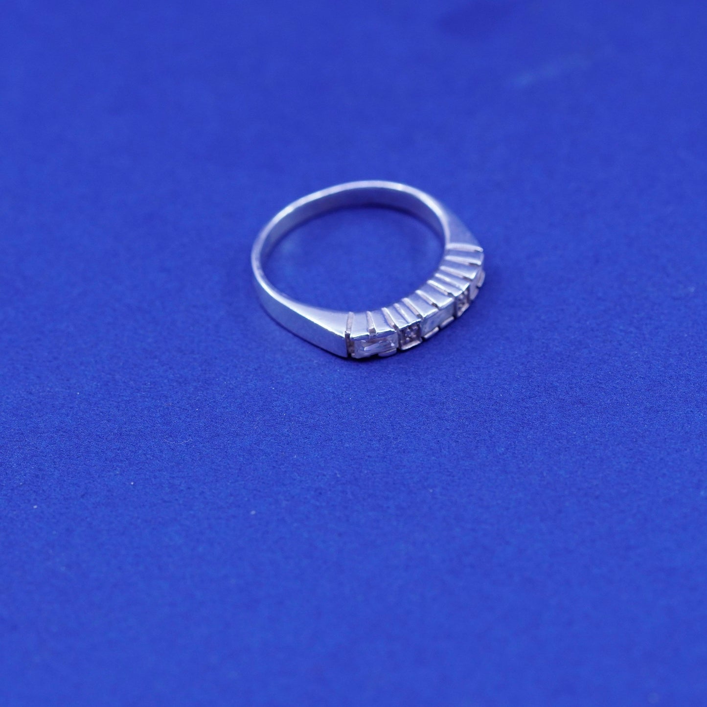 Size 5.25, vintage Sterling 925 silver handmade ring, 925 wedding band with Cz