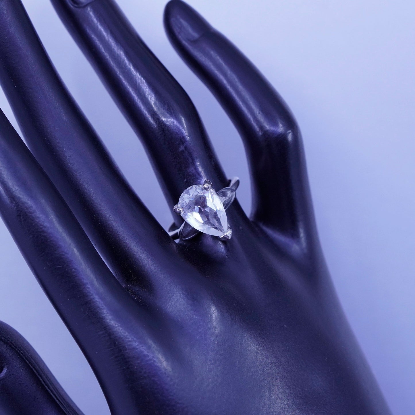 Size 7, vintage Sterling 925 silver engagement ring with teardrop Cz