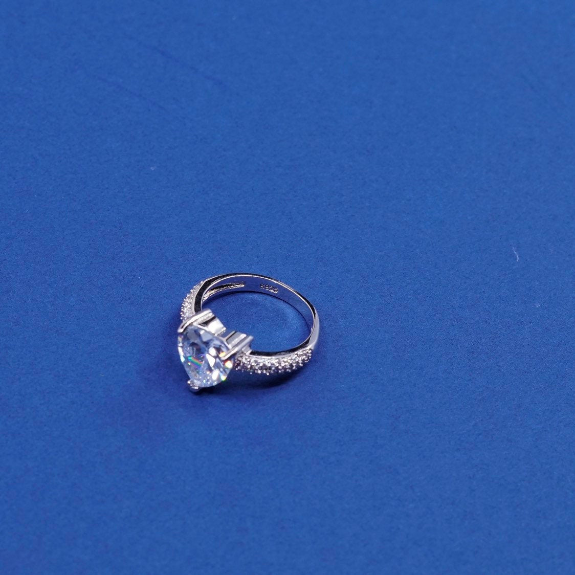 sz 5, vtg Sterling silver engagement ring, 925 w/ heart N cluster Cz