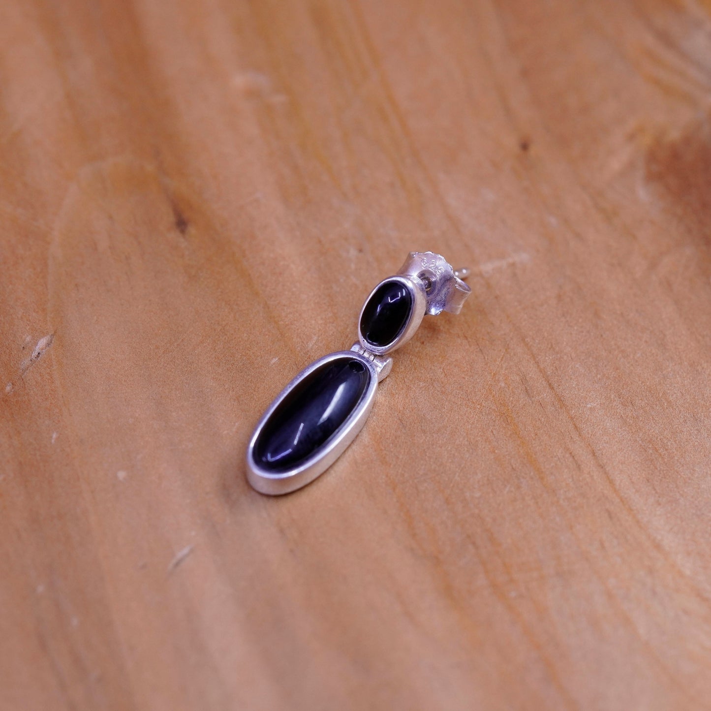 Vintage handmade sterling 925 silver earrings with obsidian dangles