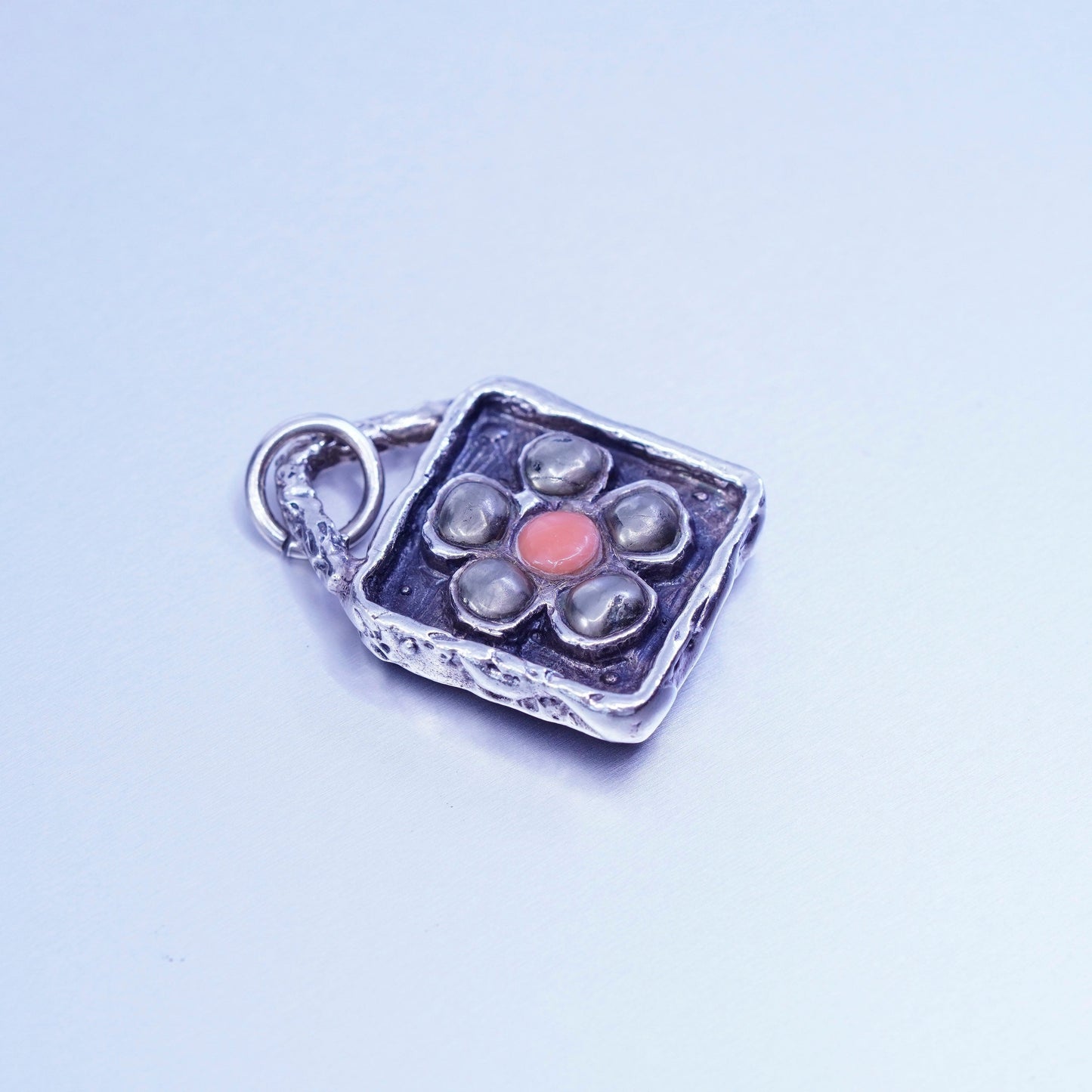 peyote bird sterling 925 silver rectangular flower pendant hematite coral