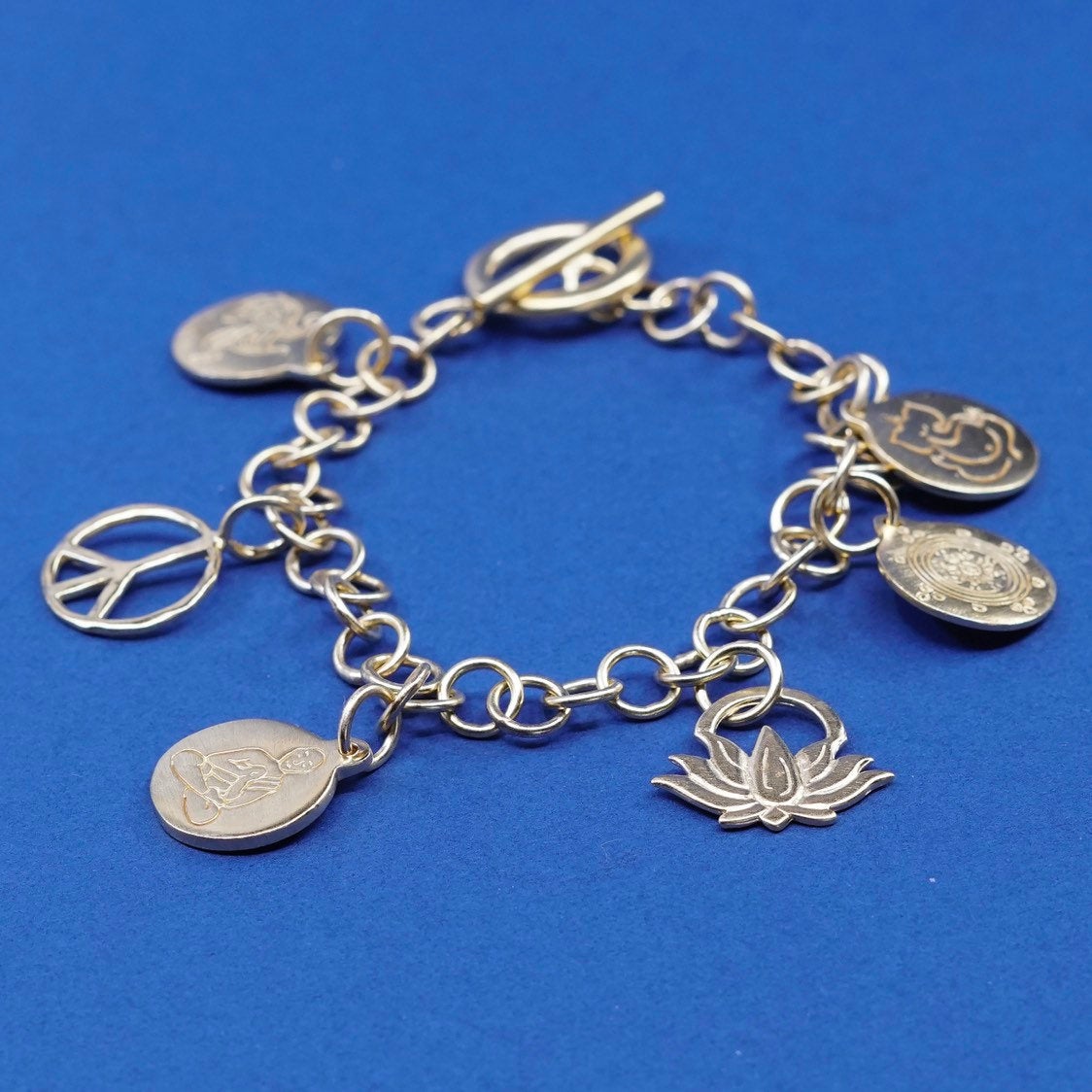 7.25", baroni vermeil gold Sterling 925 silver handmade circle charm bracelet