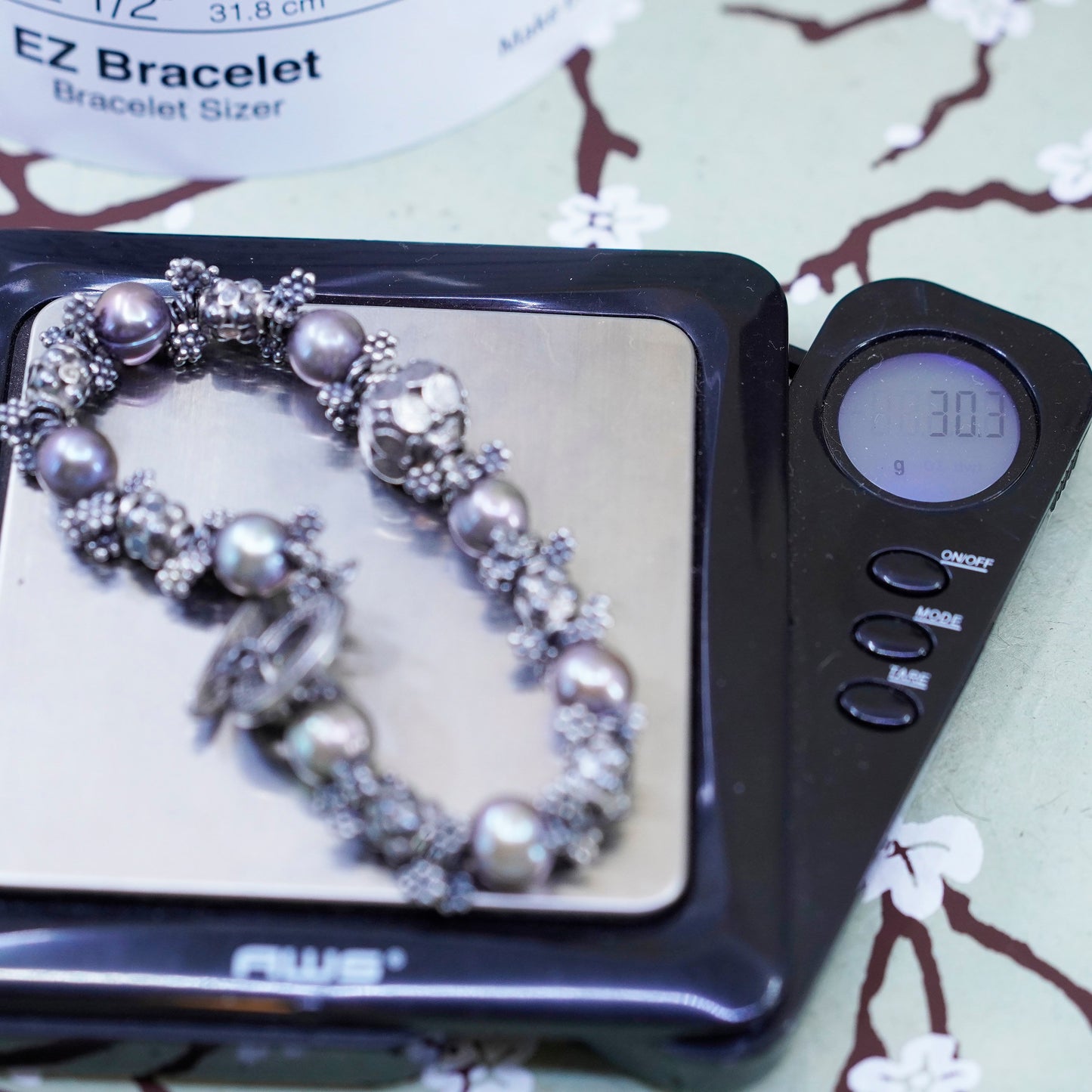 6.75”, Vintage handmade bracelet, pearl beads with sterling 925 silver beads