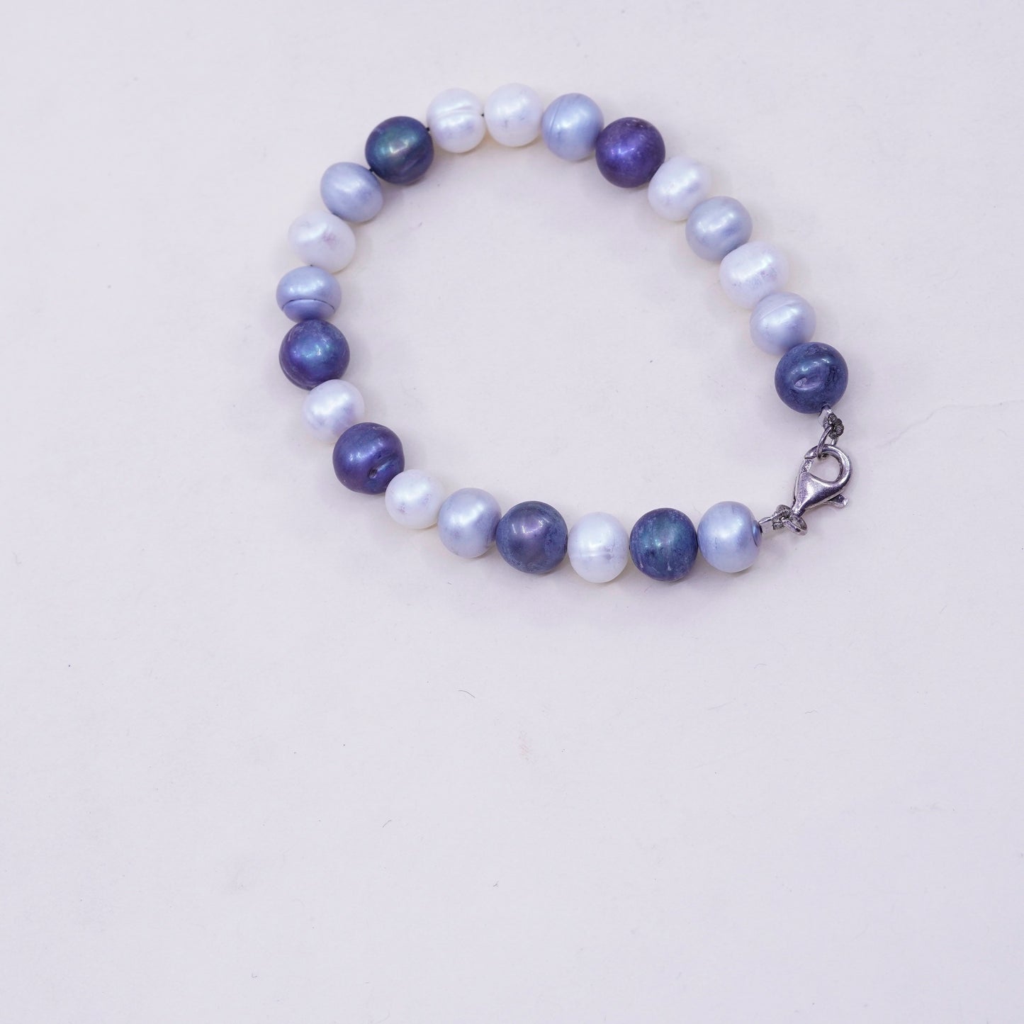 6.5” 7mm-9mm, Vintage handmade bracelet, freshwater pearl with 925 silver clasp
